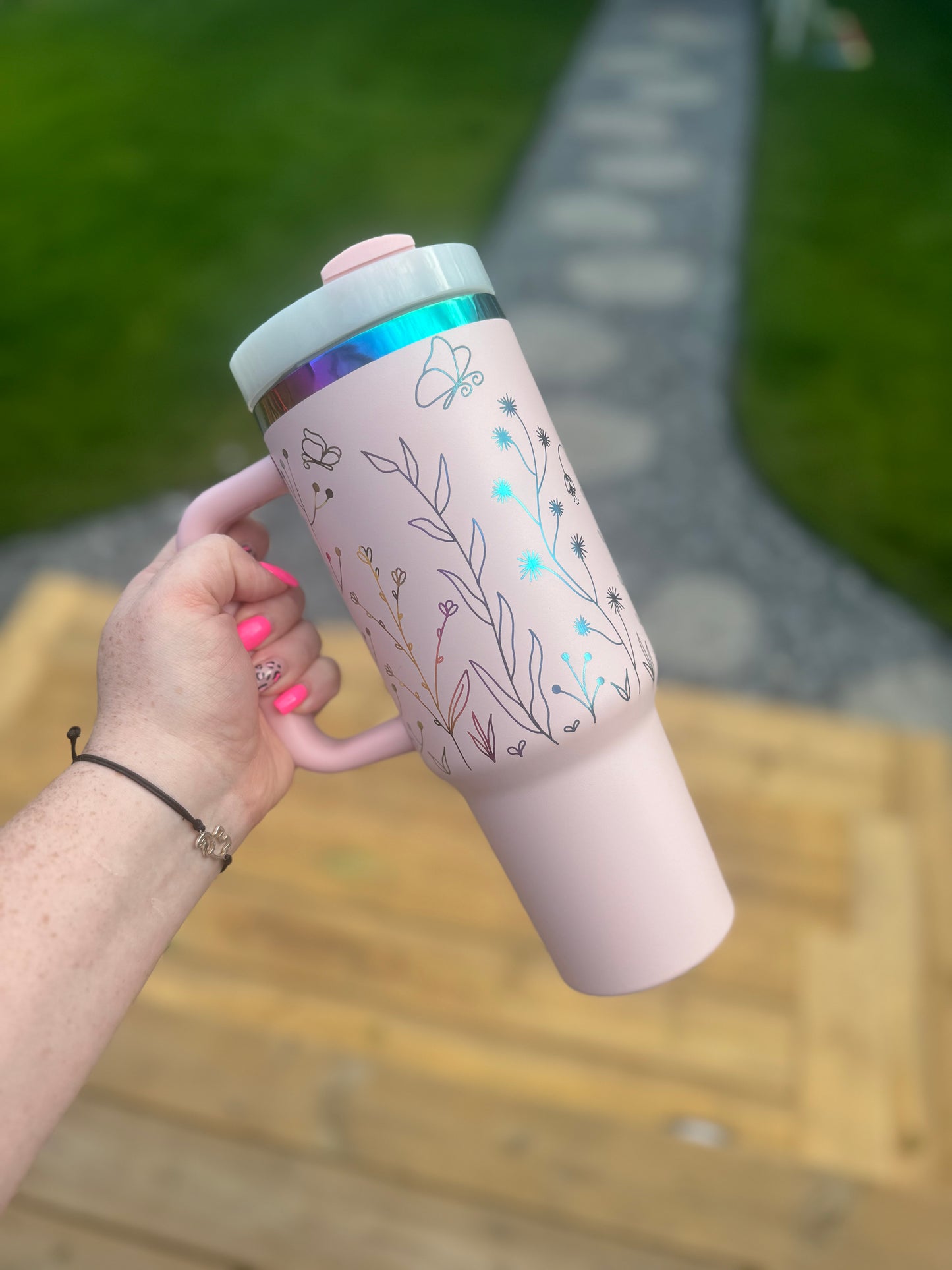 Floral engraved half tumbler