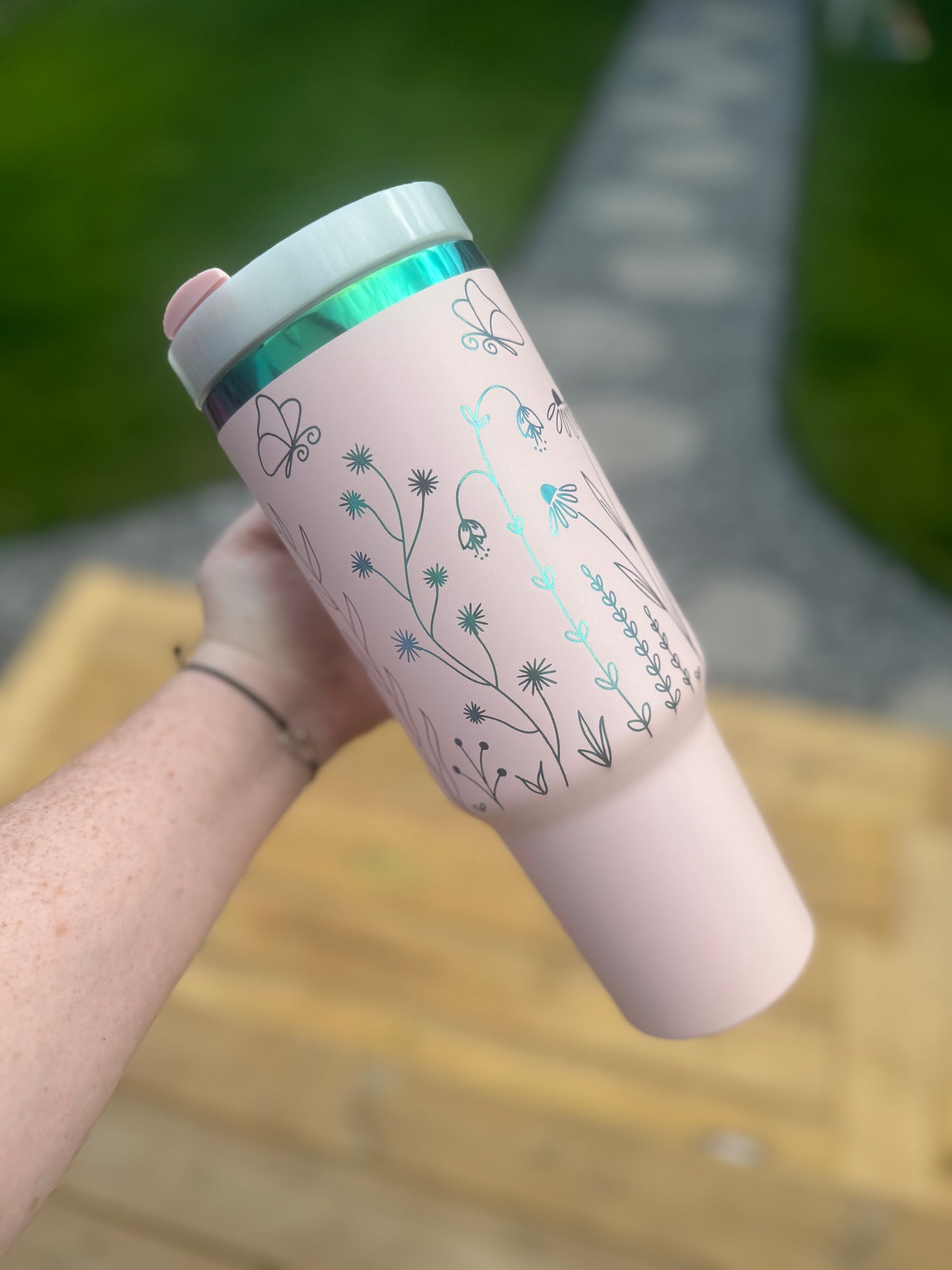 Floral engraved half tumbler