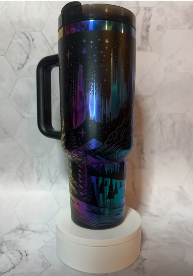 Aurora Mountains engraved tumbler