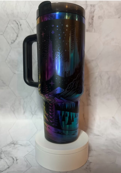 Aurora Mountains engraved tumbler